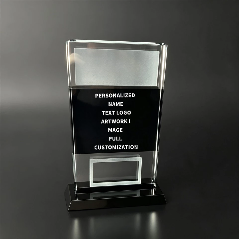 Layer Cut Black Panel Crystal Trophy high quality